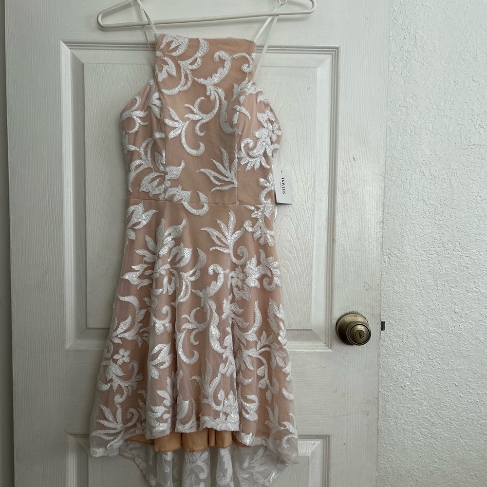 Davids Bridal Beige and White Lace Dress